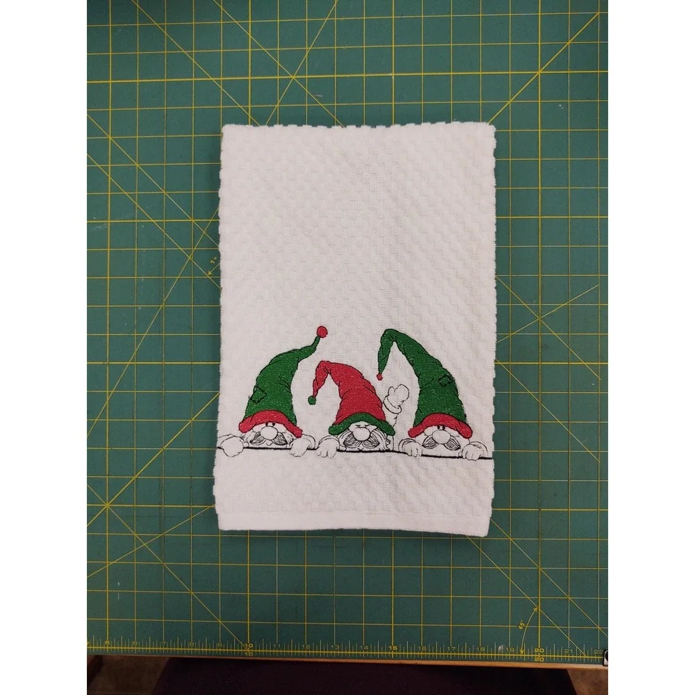GNOMES Handcrafted Machine Embroidered Kitchen Hand Tea Towel Great Gift Idea!